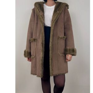 Vintage Reversible Faux Leather Faux Fur Shearling Sherpa Coat